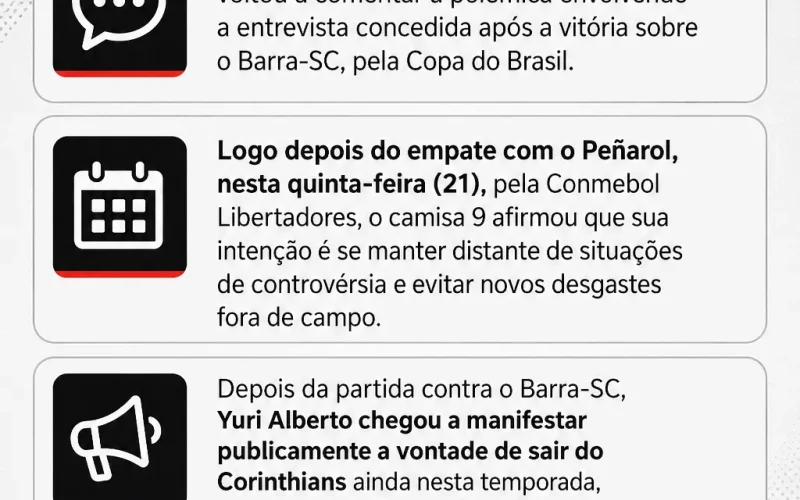 Yuri Alberto se manifesta e tenta se distanciar de controvérsia após comentário sobre saída do Corinthians